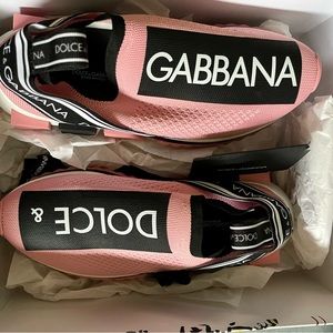Dolce&Gabbana Stretch Jersey Sorrento Sneakers w/ Logo. Size 8 (38). Pink.